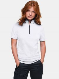 Shirt mit Reißverschluss Damen Weiß – bequemes Piqué-Shirt für Beruf und Corporate Fashion